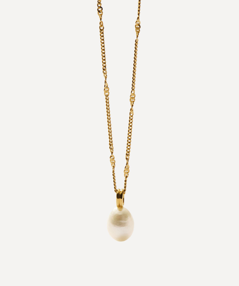 18ct Gold-Plated Vermeil Silver Baroque Pearl Twisted Chain Pendant Necklace 3