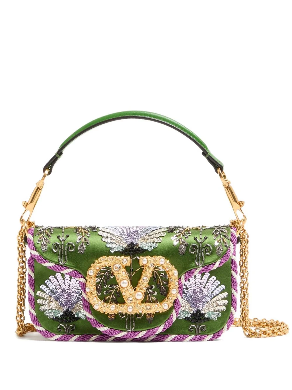 small Locò floral-embroidered VLogo-signature tote bag - 1