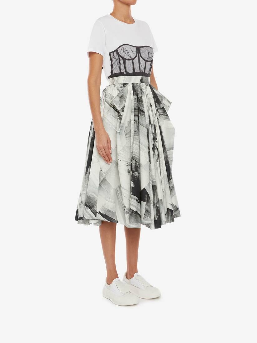Women's Bustier Print Cropped T-shirt in White - 3