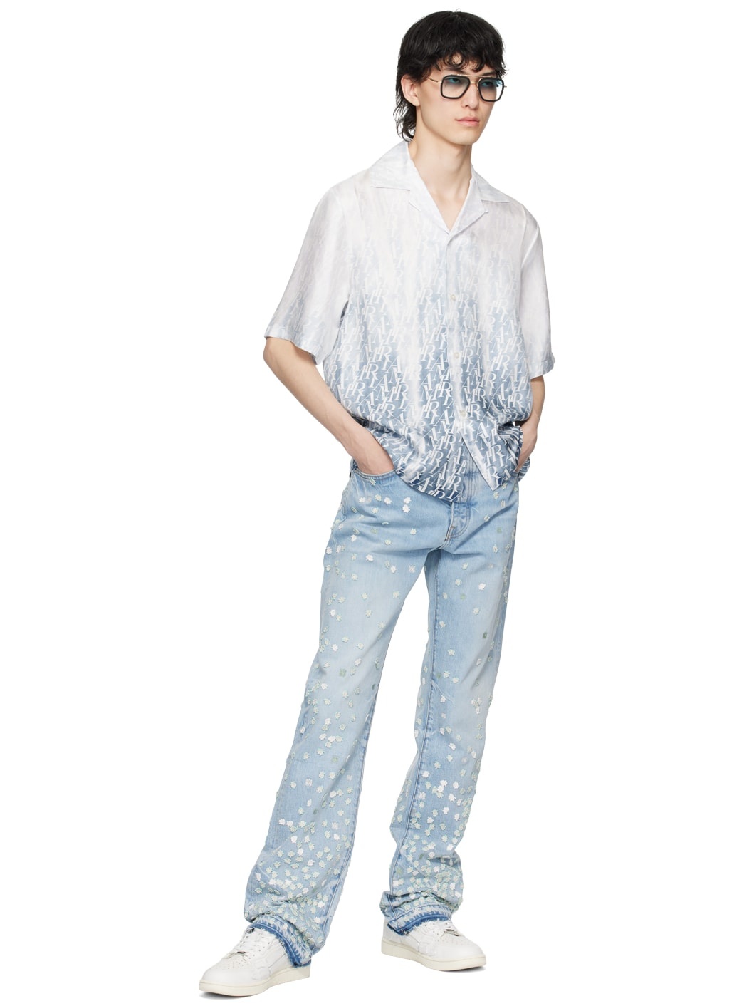 Blue Floral Jeans - 4