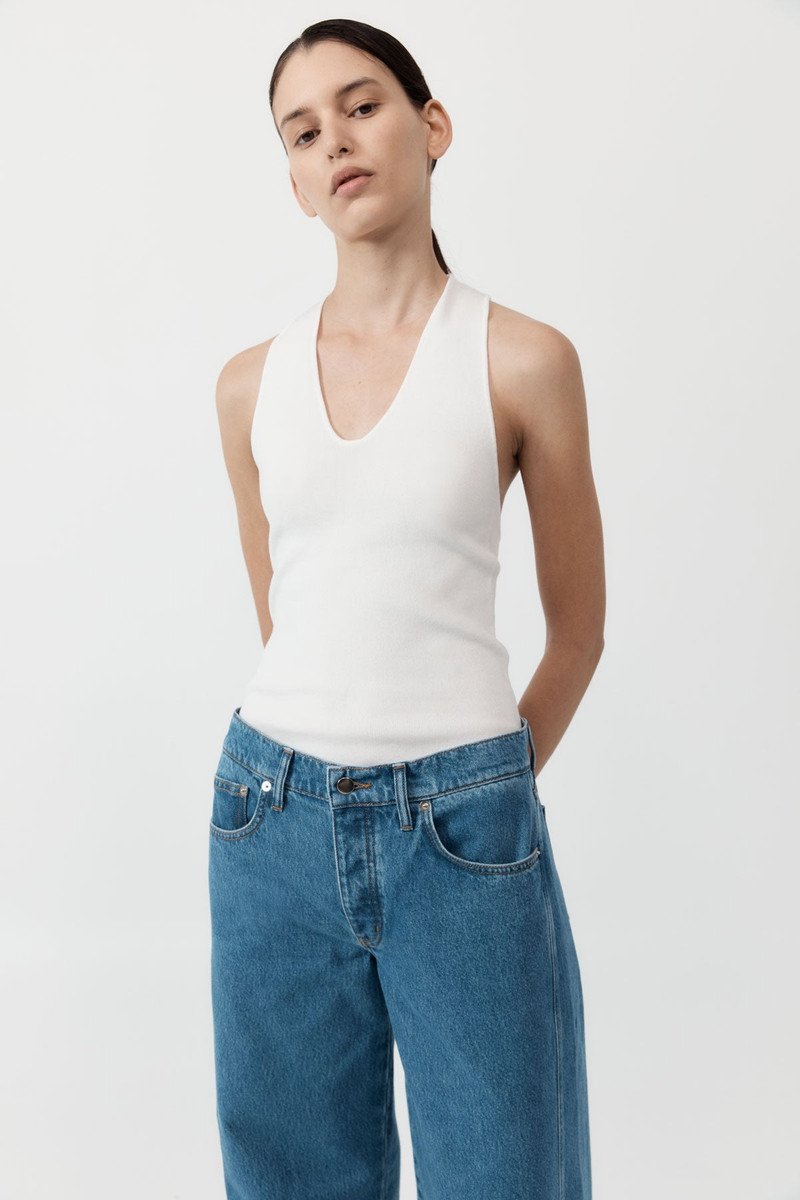 Plunge Neck Knit Top - White 2