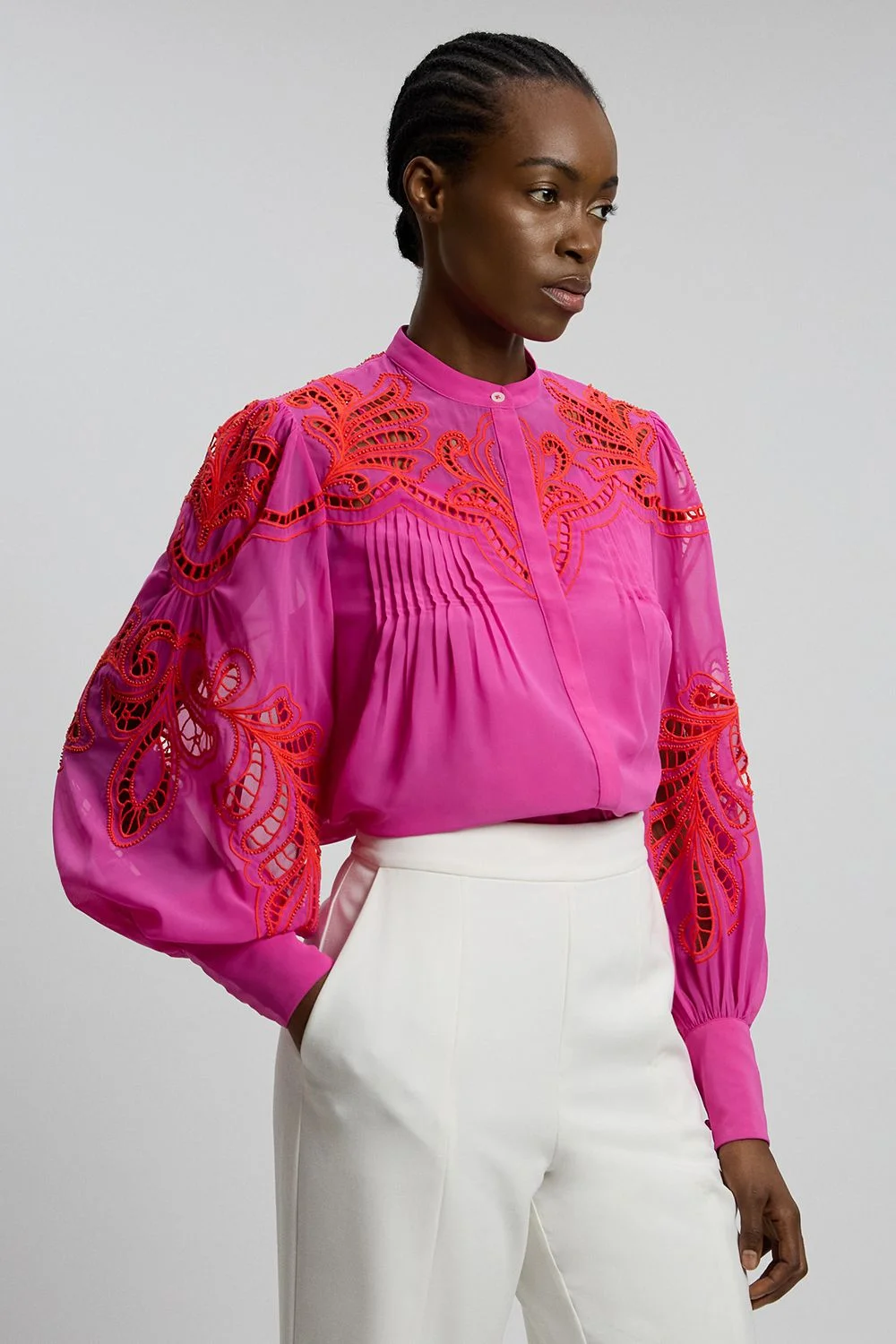 Cutwork Beaded Embroidered Woven Blouse - 1