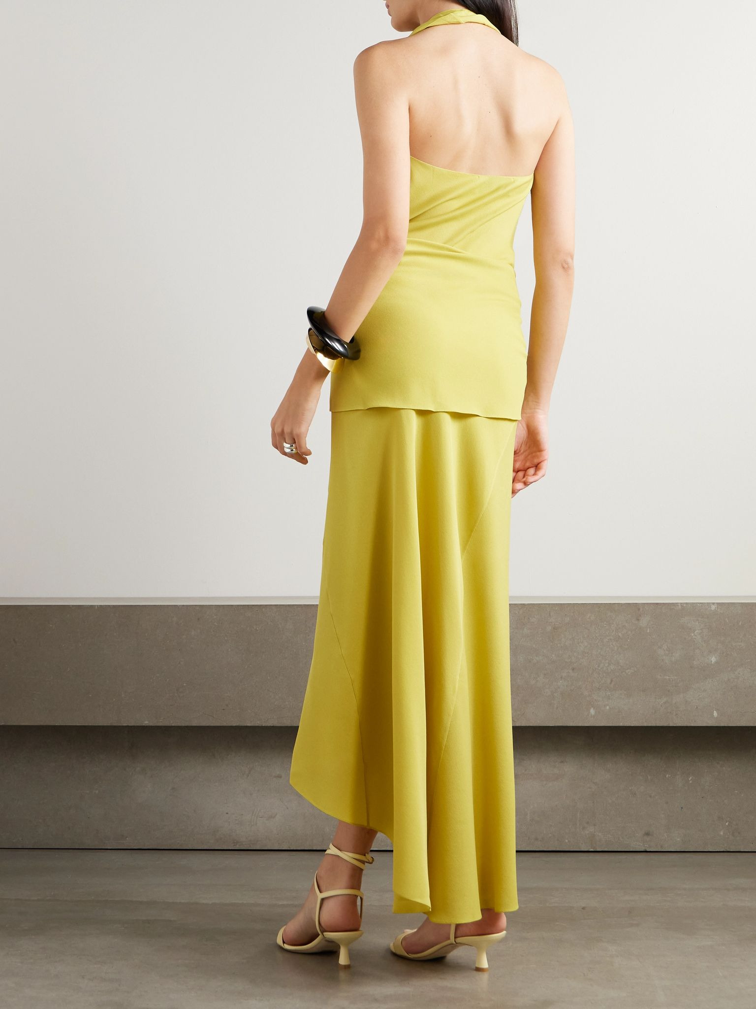 Banane asymmetric silk-crepe halterneck wrap dress Yellow - 3
