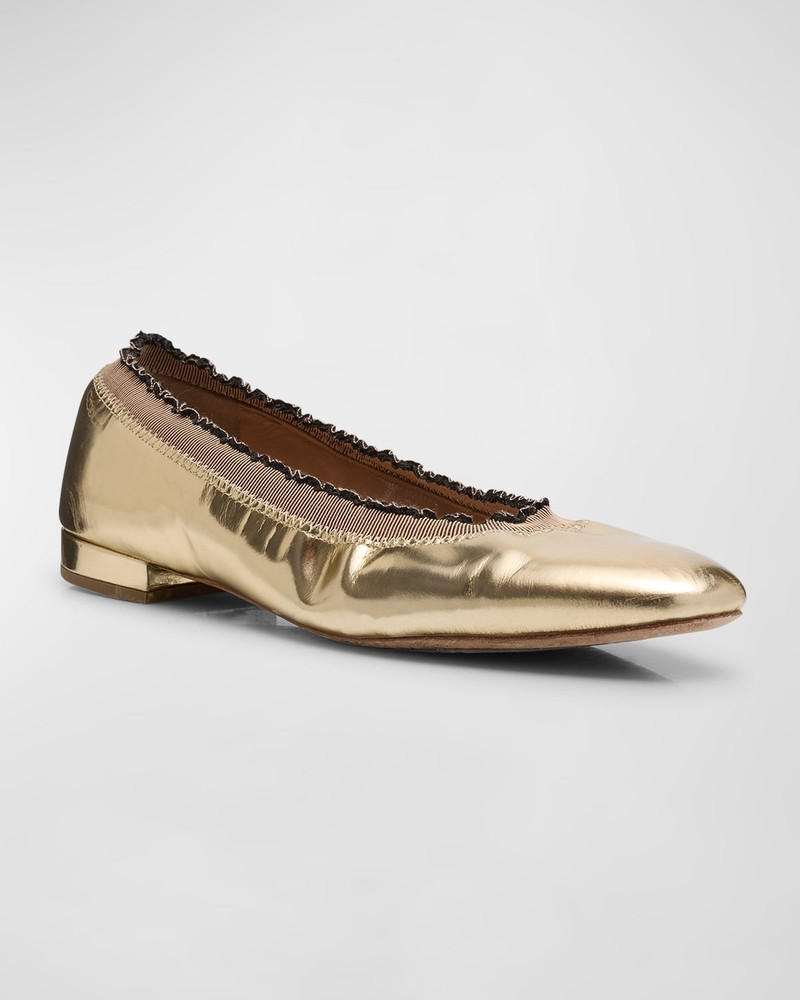 ULLA JOHNSON Elise Metallic Ruffle Ballerina Flats outlook