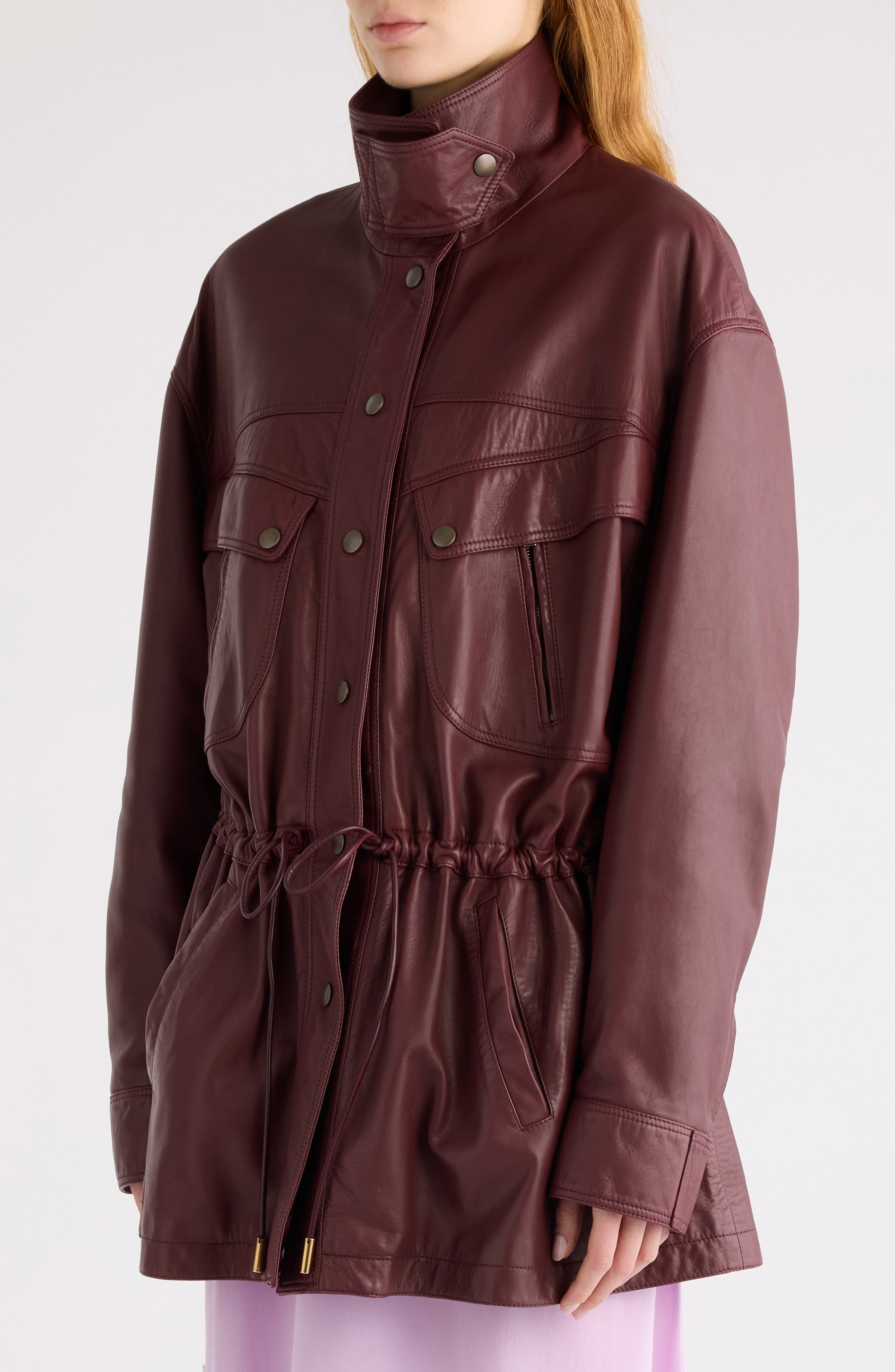 Chloé Classic Plongé Leather Parka in Dusky Brown at Nordstrom - 5