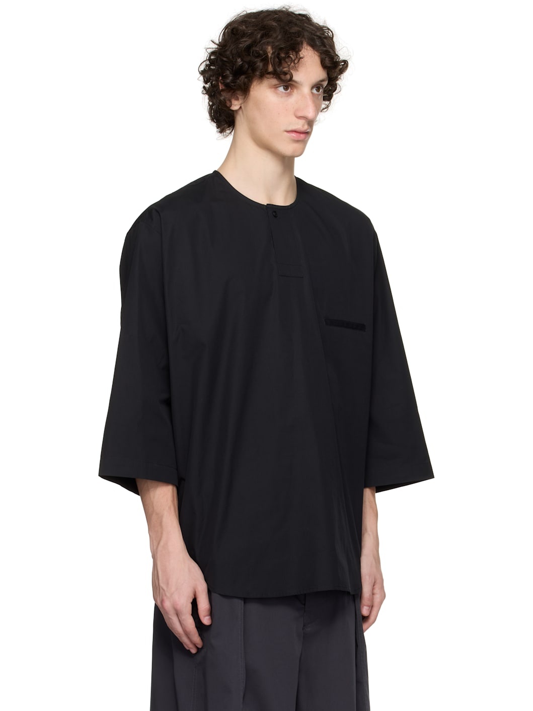 Black Short Sleeve Henley - 2