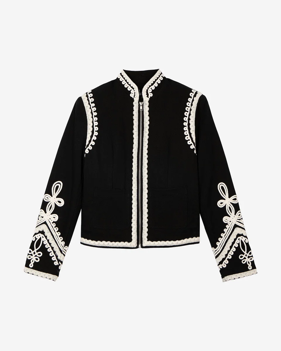 BLACK COTTON EMBROIDERED JACKET - 1