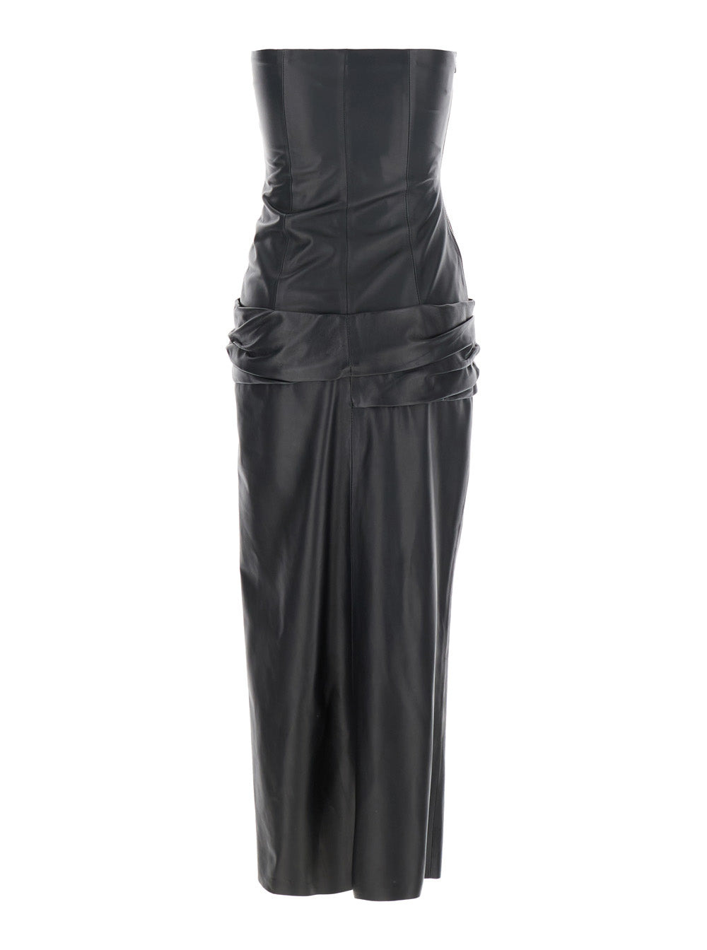 The Attico Women Black Sleeveless Off-Shoulder Midi Dress With Front Single Slit And Ruched Waist In - 2