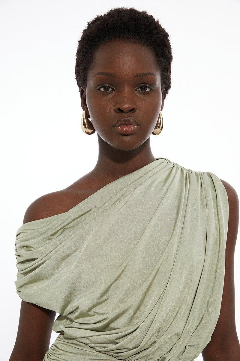 Drapey Slinky Jersey One Shoulder Maxi Dress 3