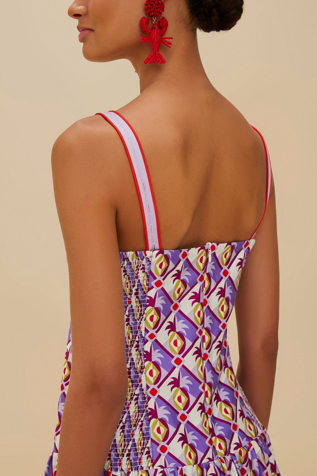 Multicolor Graphic Pineapple Scarf Organic Cotton Midi Dress - 4