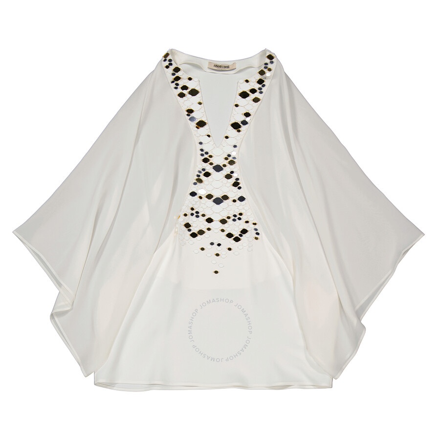 Roberto Cavalli Ladies White / Gold Mirror Snake Embellished Kaftan - 1