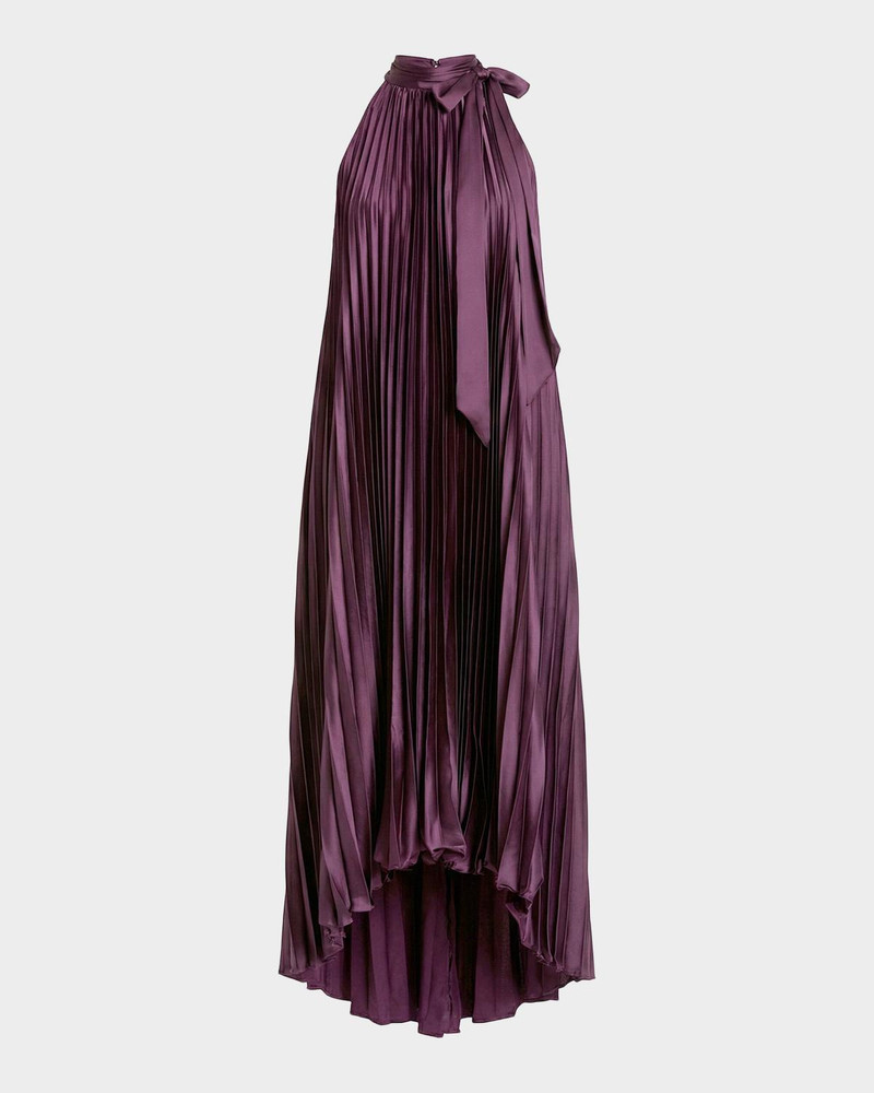 High-Low Pleated Satin Trapeze Gown 1