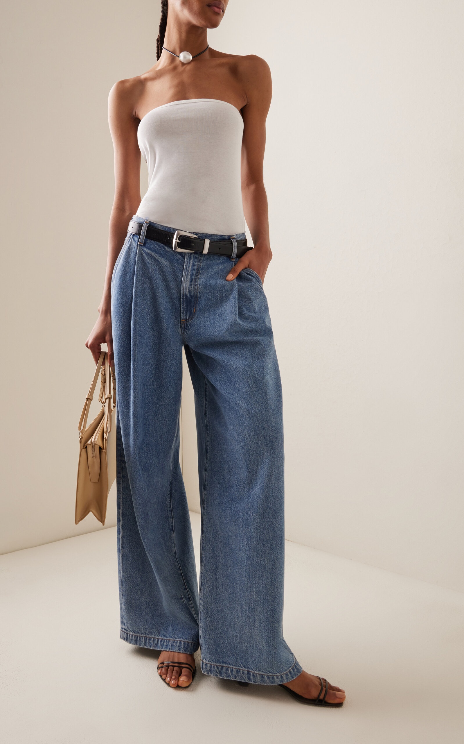 Ellis Pleated Denim Wide-Leg Trousers medium wash - 2