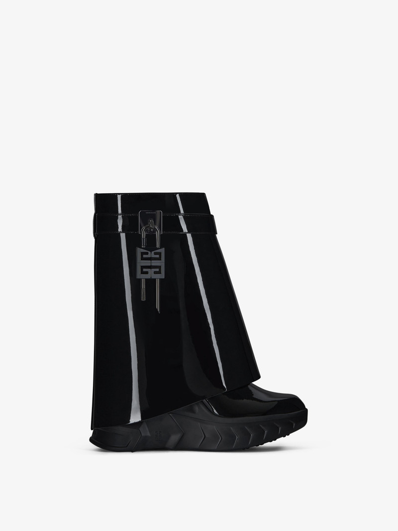 SHARK LOCK BIKER ANKLE BOOTS IN PATENT LEATHER 1