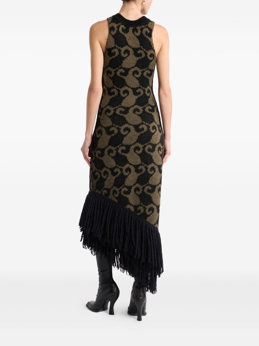 paisley jacquard fringe midi dress - 3