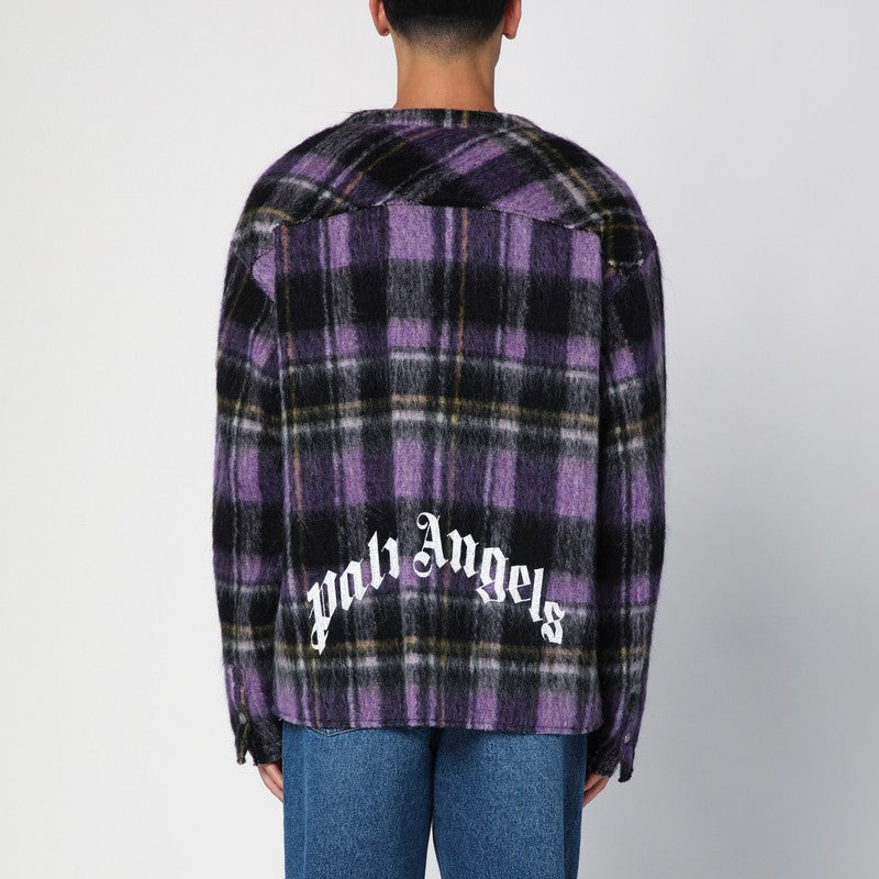 Palm Angels Over Shirt In Violet Check Wool Men - 2