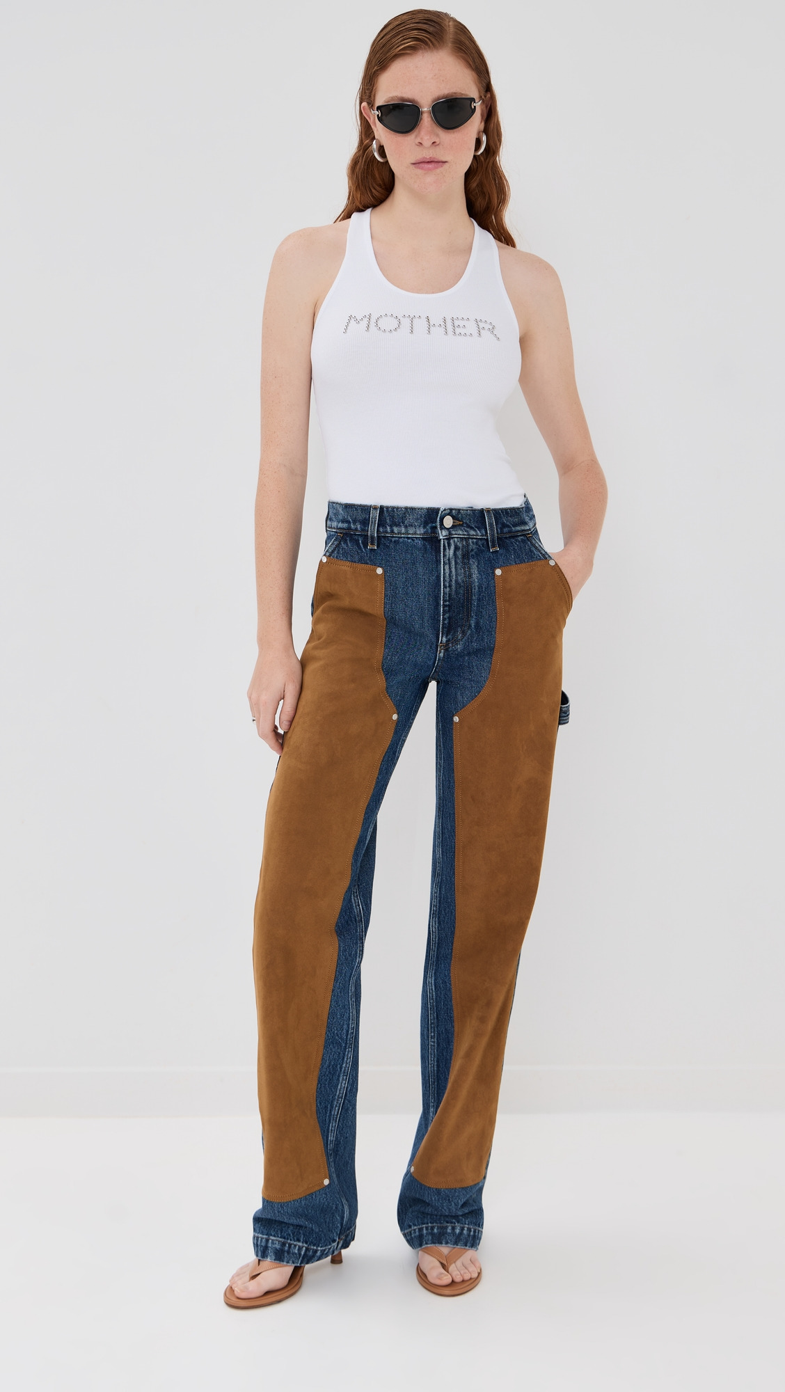 Denim Mixed Suede Jeans - 4