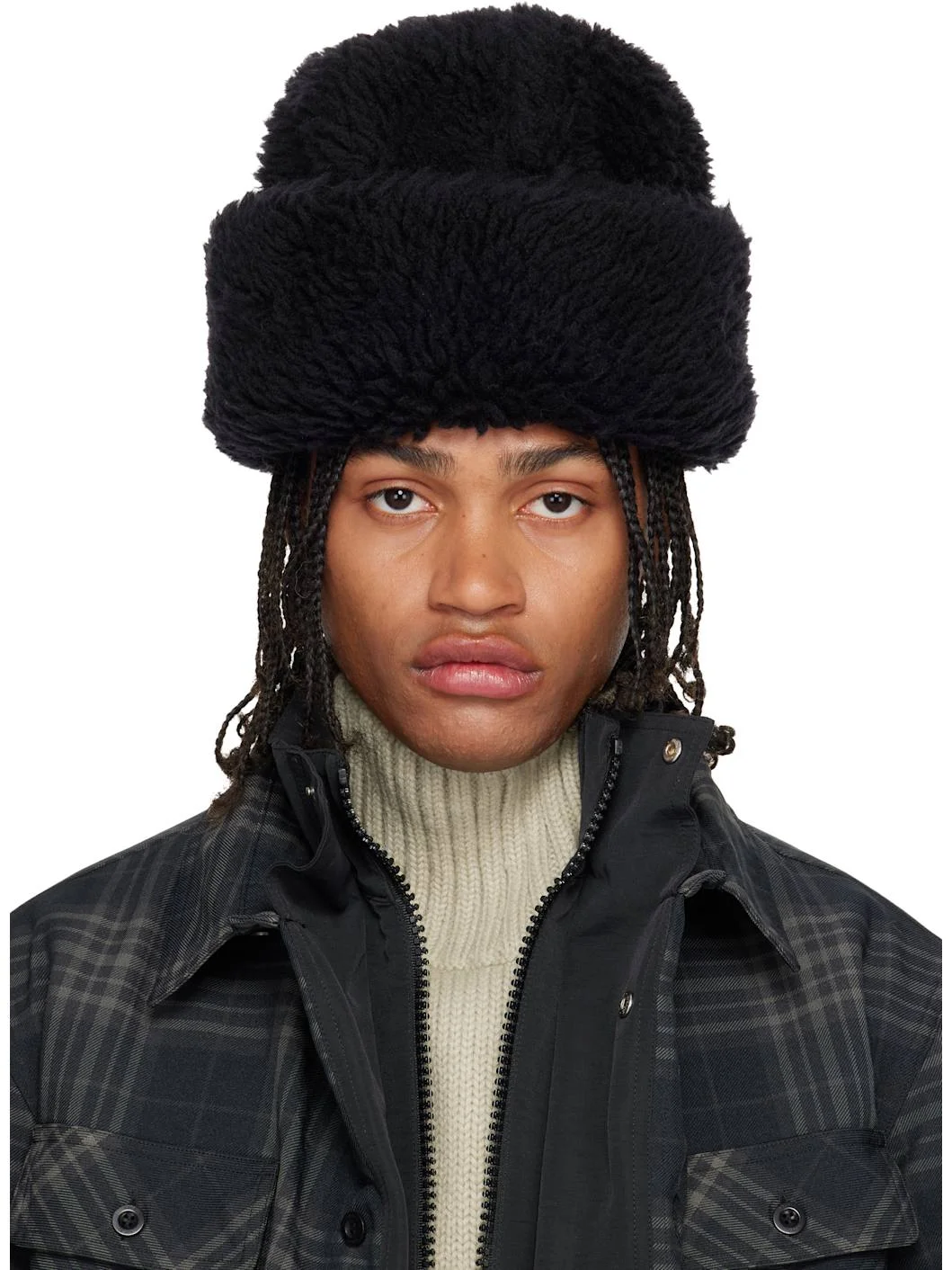 Black Puffy Beanie Hat - 1