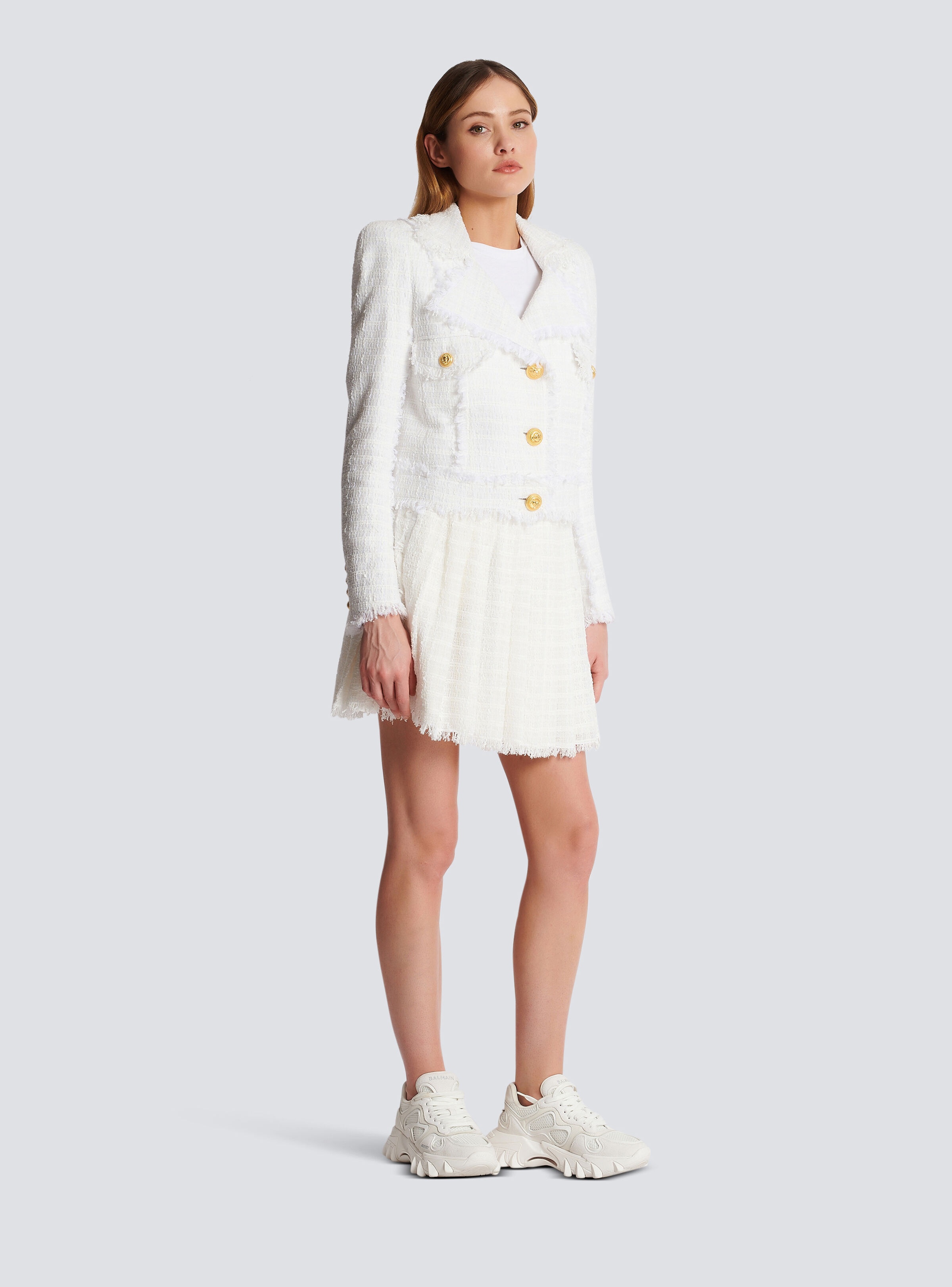 Cropped fringed tweed jacket - 3
