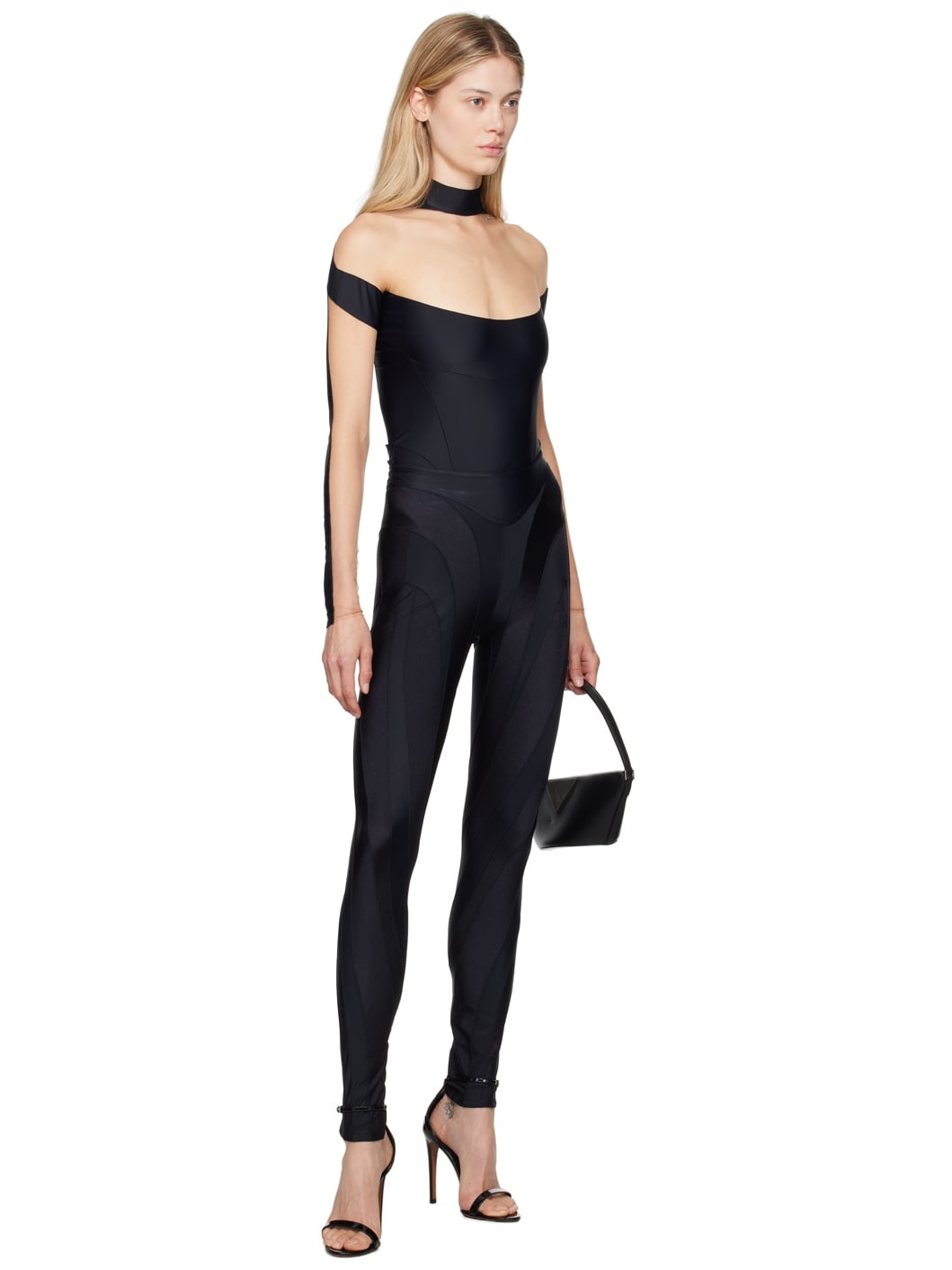 Black & Beige Illusion Neckline Bodysuit - 5