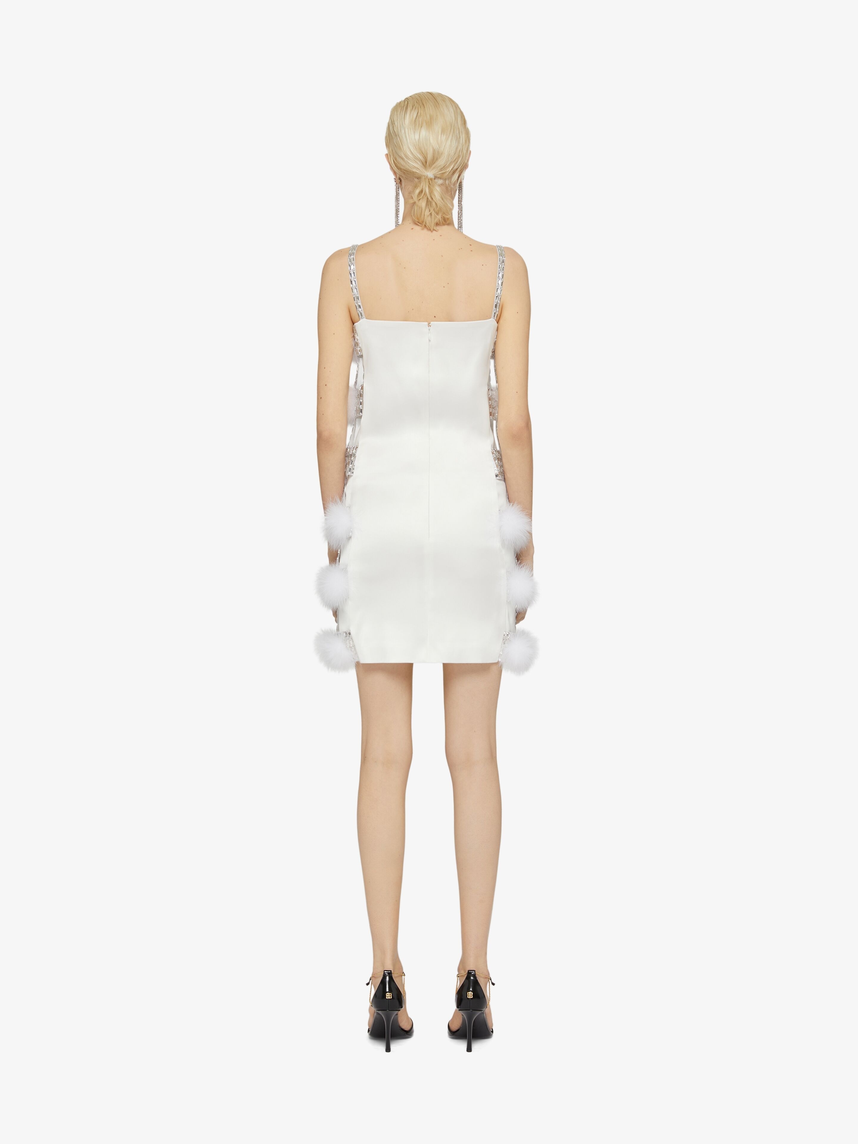 DRESS IN SATIN WITH POMPOMS AND CRYSTALS - 4