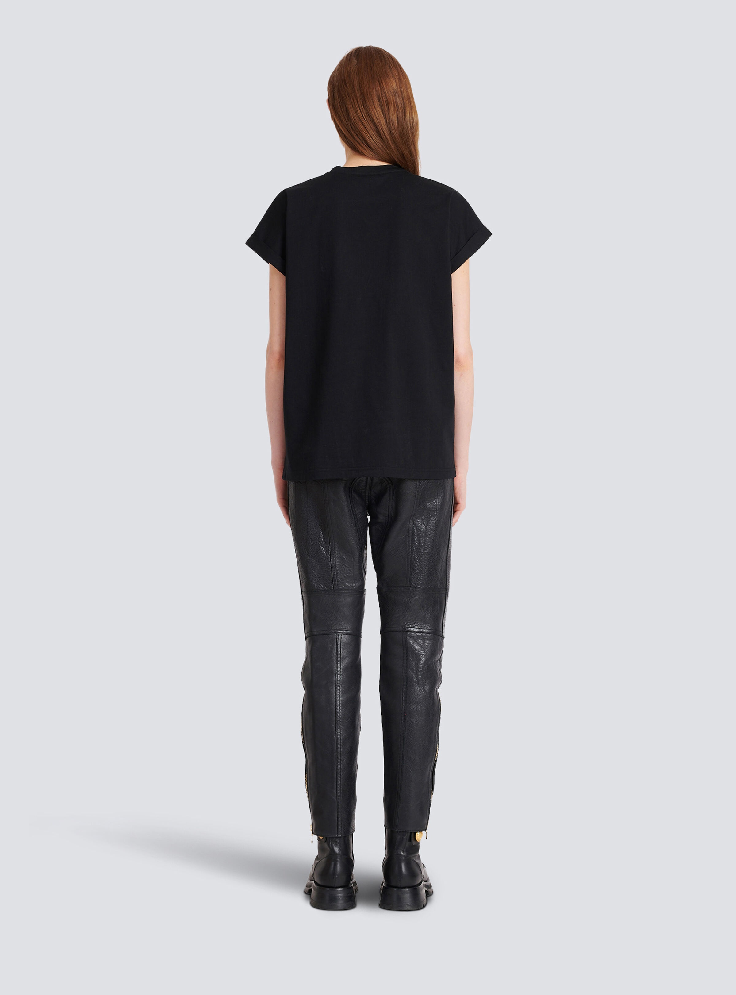 Cotton T-shirt with small flocked graffiti Balmain logo - 5