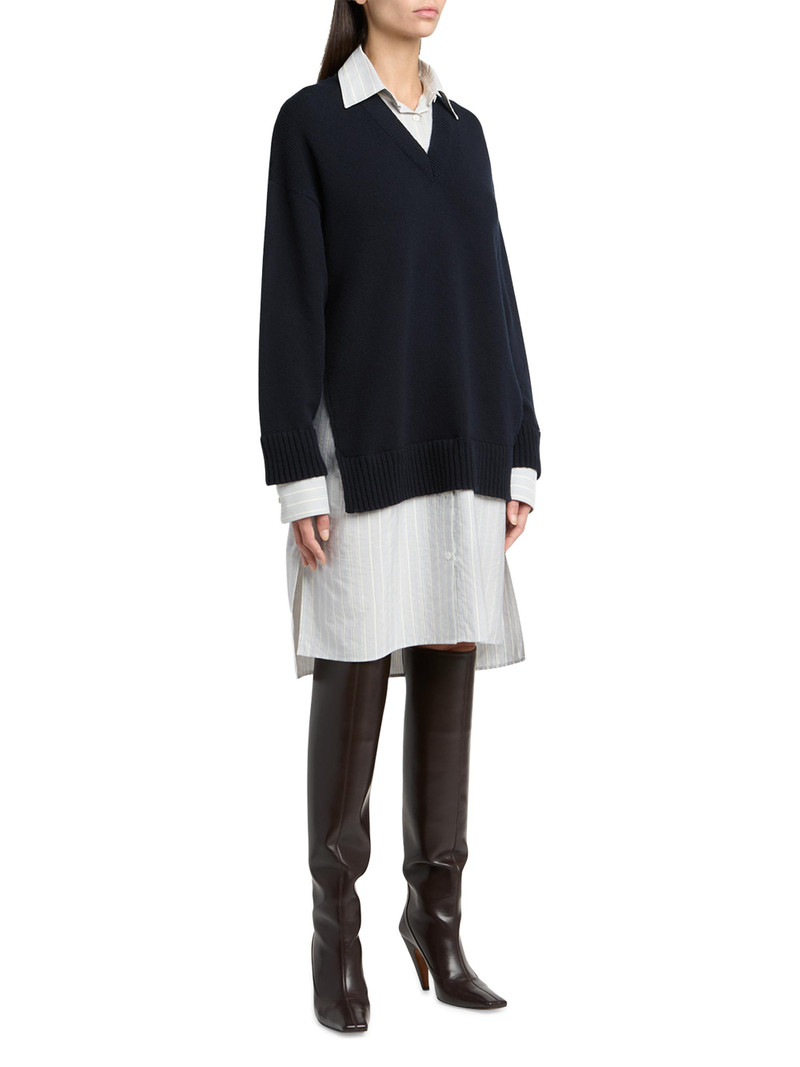 Women's Striped Layered Shirtdress - Navy 3