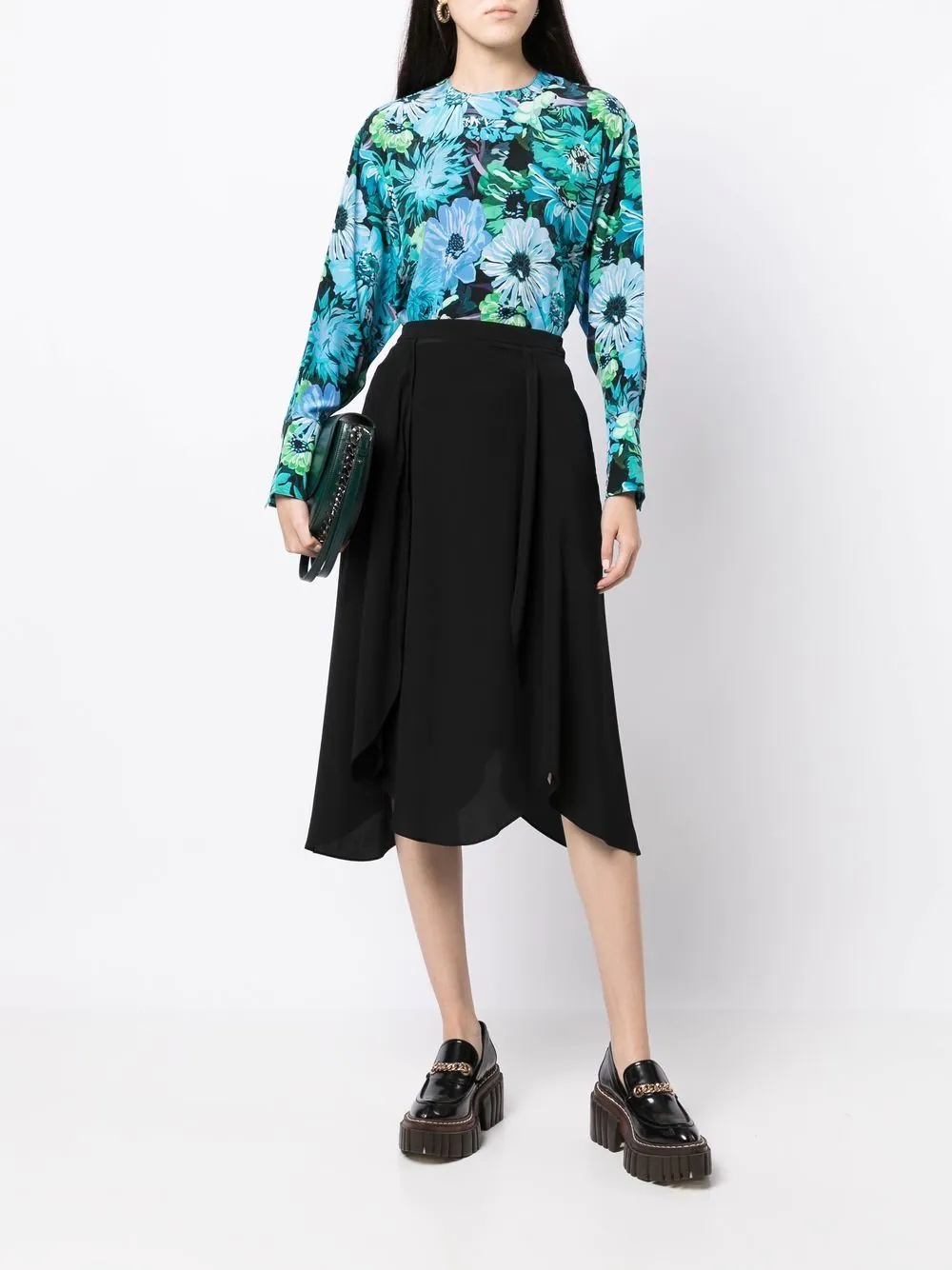 floral-print long-sleeve silk blouse - 2