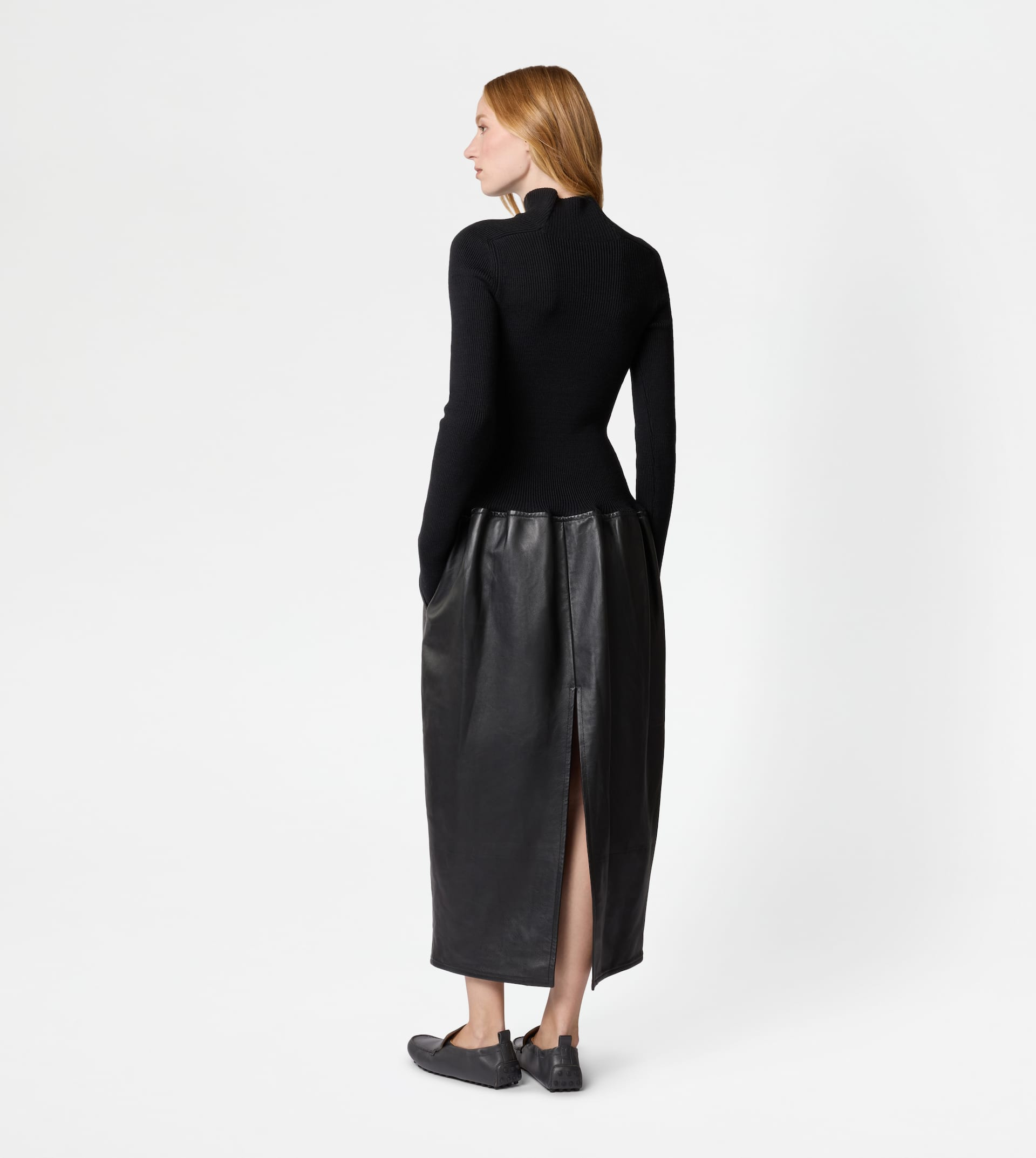 DRESS IN WOOL AND LEATHER - BLACK - 3