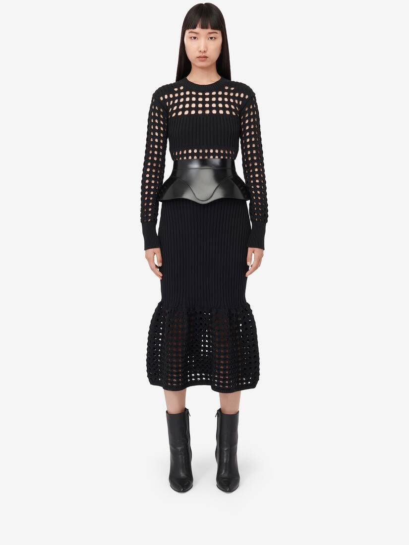 Women's Knitted Mesh Midi Dress in Black - 2