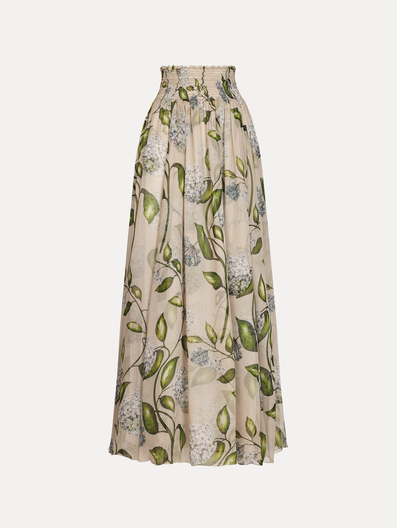PORCELAIN FLOWER CHIFFON MAXI SKIRT 1