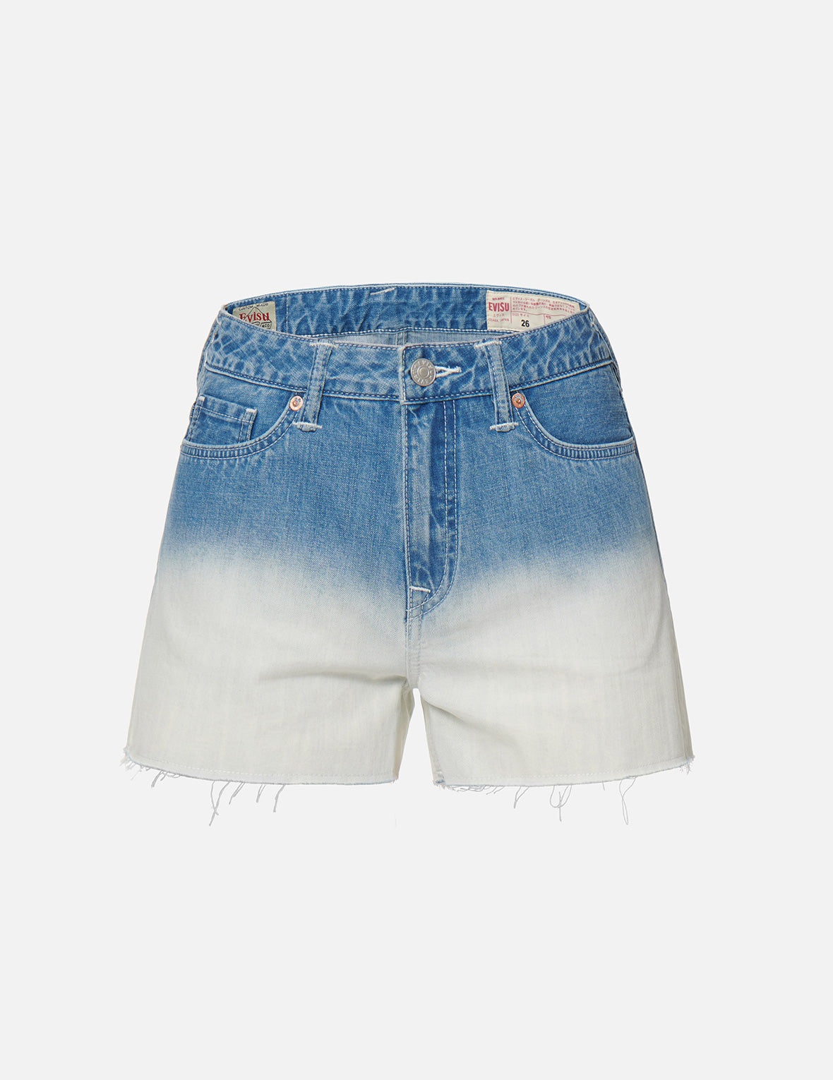 SEAGULL AND SLOGAN PRINT TIE-DYED DENIM SHORTS - 7