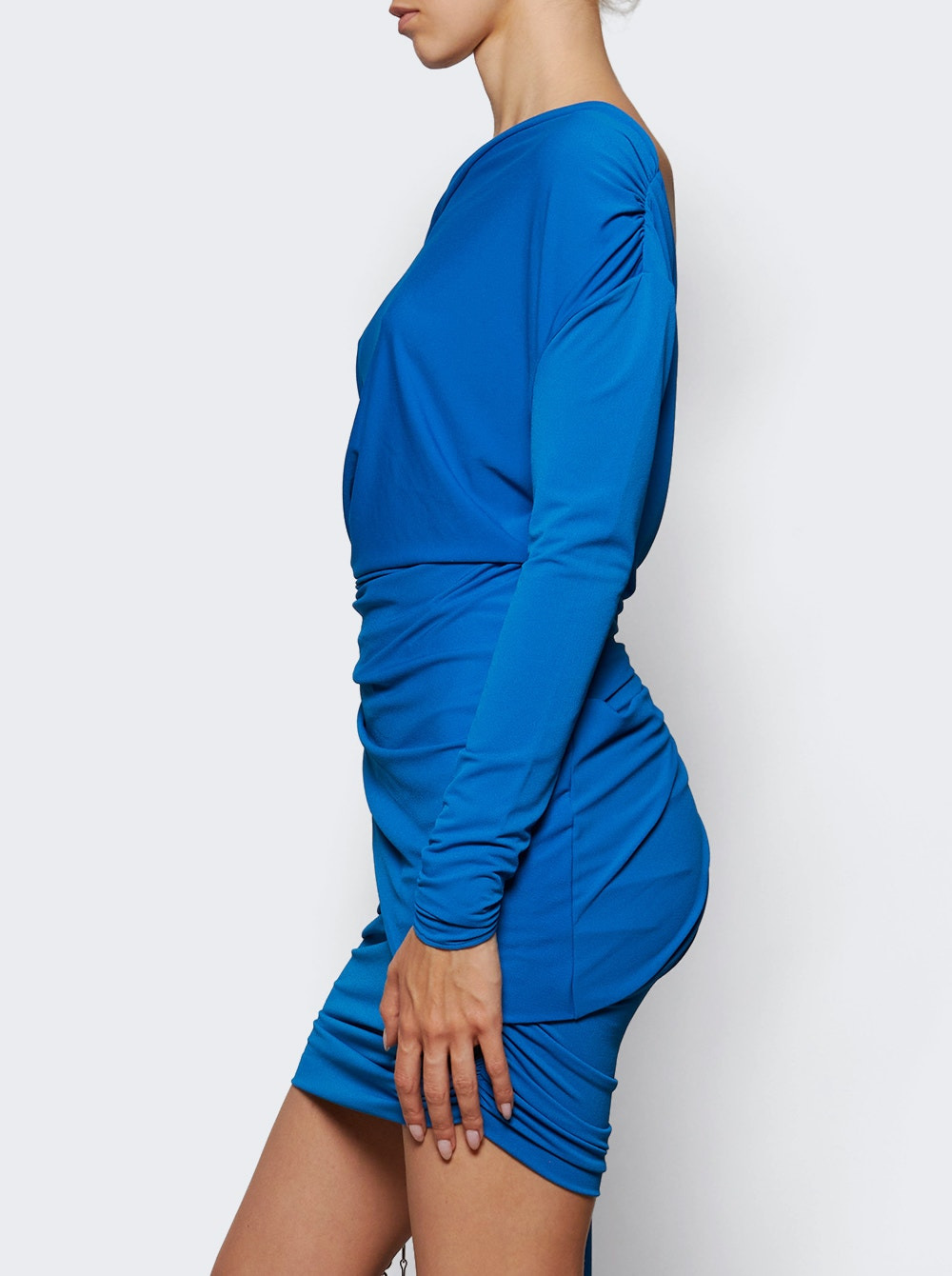 One Sleeve Drape Mini Dress Ocean Blue - 3