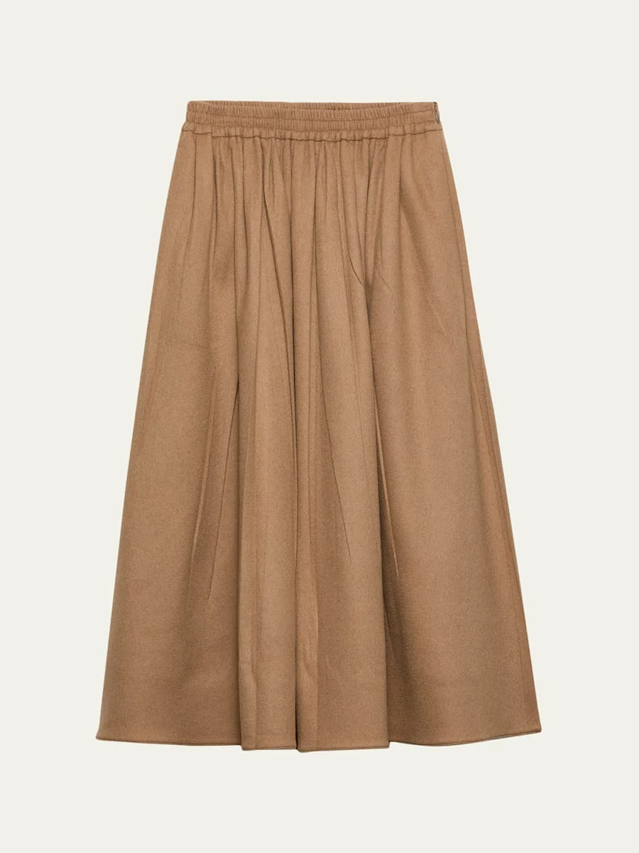Camel Wool Circle Midi Skirt - 1
