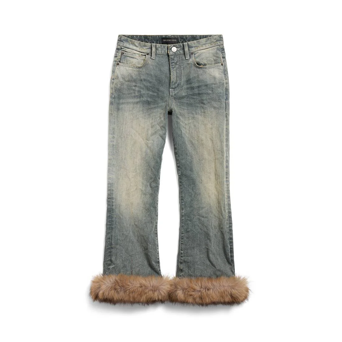 Women's Fur Trim Flared Capri Pants in Light Blue - 1