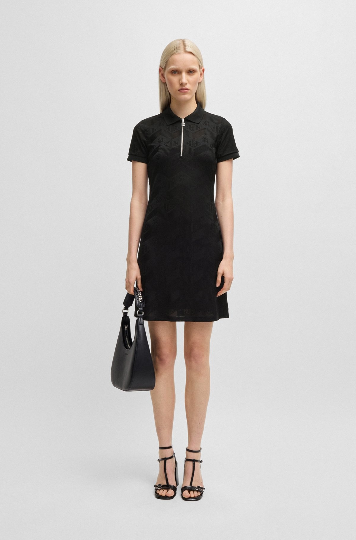JACQUARD-KNIT DRESS WITH LOGO-ZIP PLACKET - 3