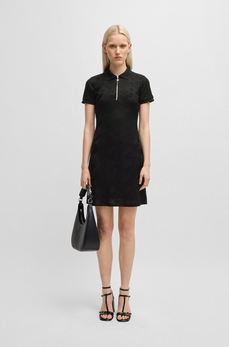 HUGO JACQUARD-KNIT DRESS WITH LOGO-ZIP PLACKET outlook