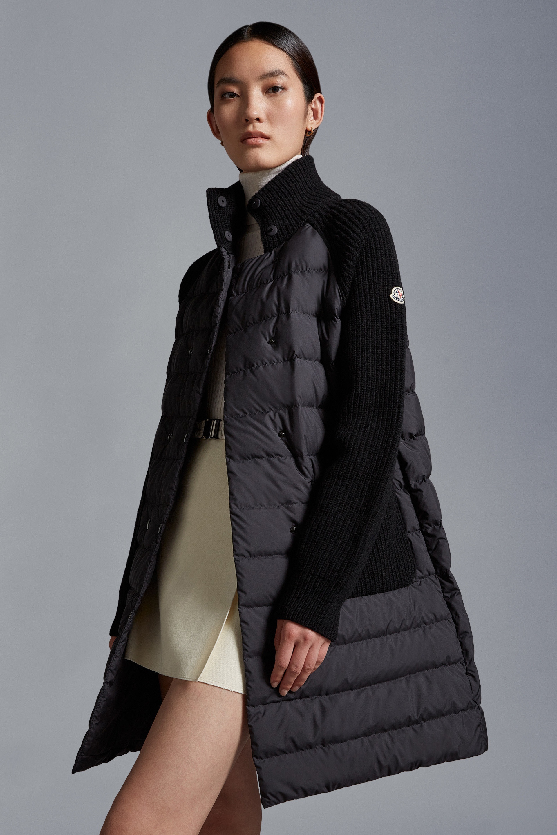 Moncler quilted down and wool long cardigan online