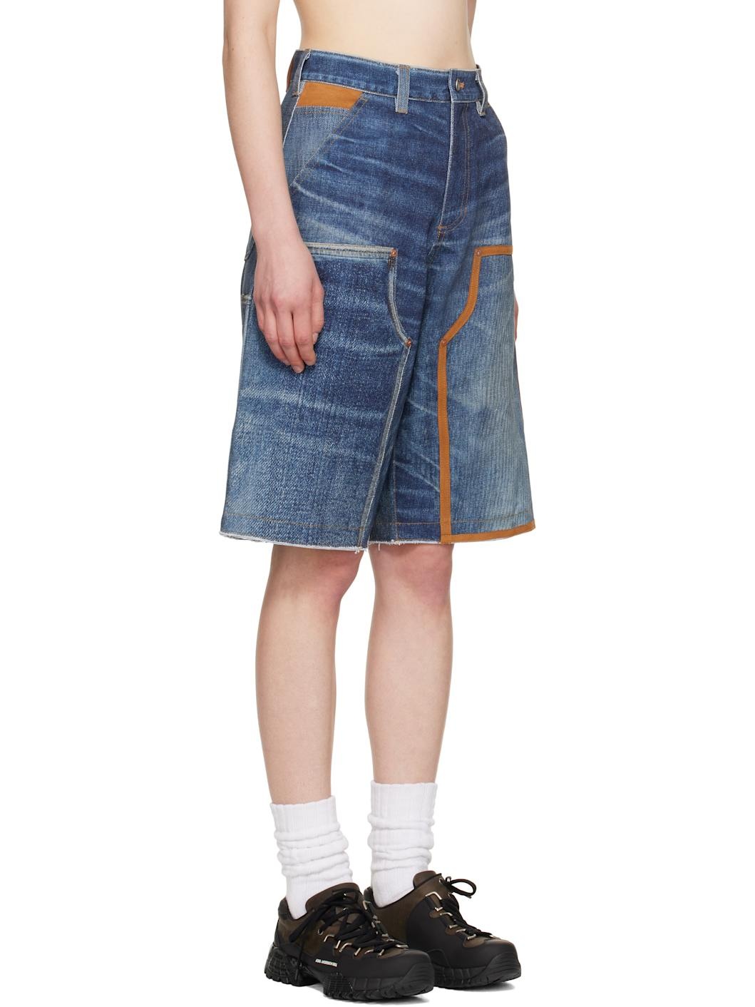 Blue Trompe L'oeil Double-Knee Denim Shorts - 2