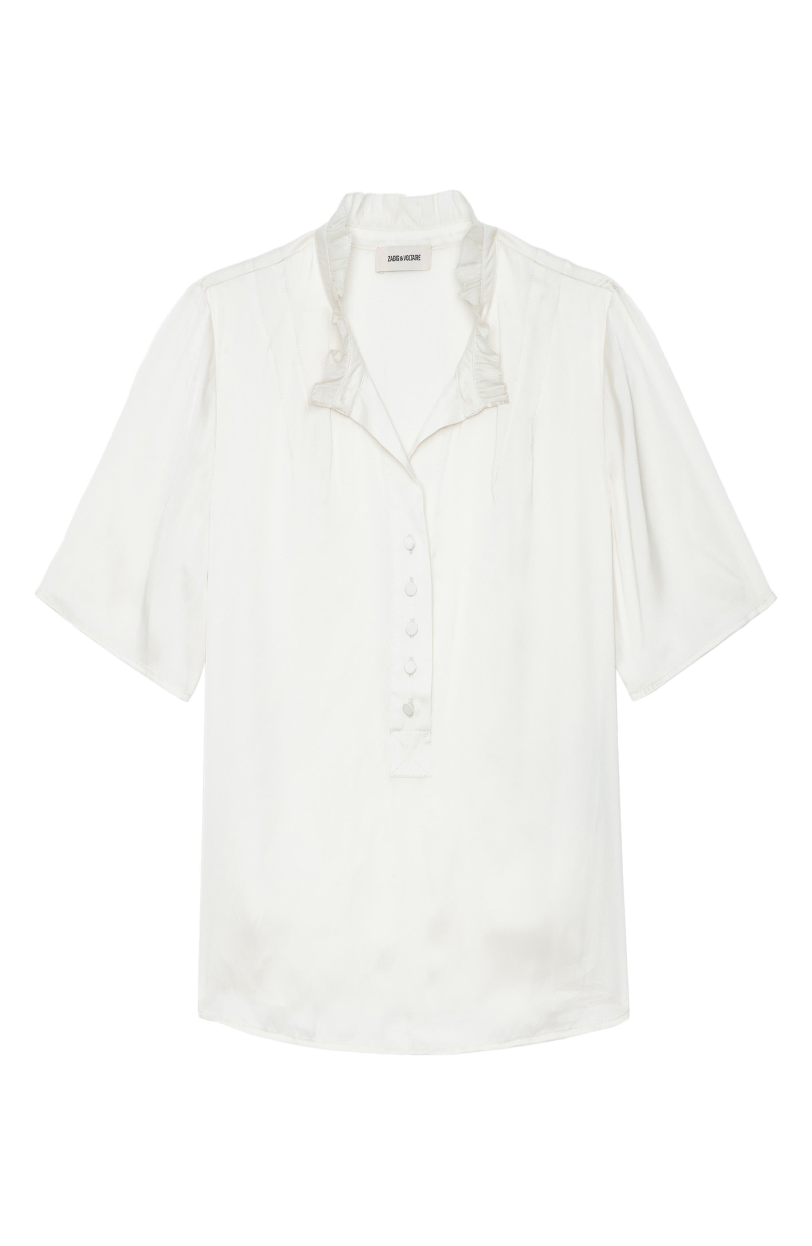 Zadig & Voltaire Topher Ruffle Neck Satin Popover Top in Flake at Nordstrom - 4