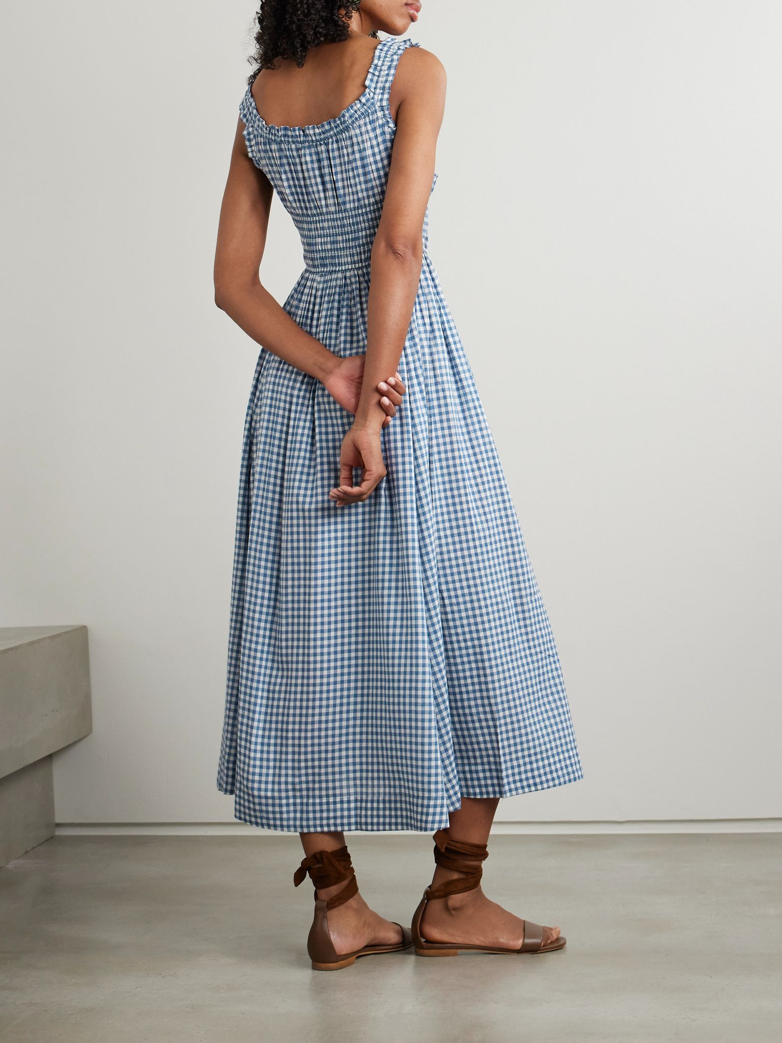 Emmaretta checked organic cotton-blend voile midi dress Blue - 3