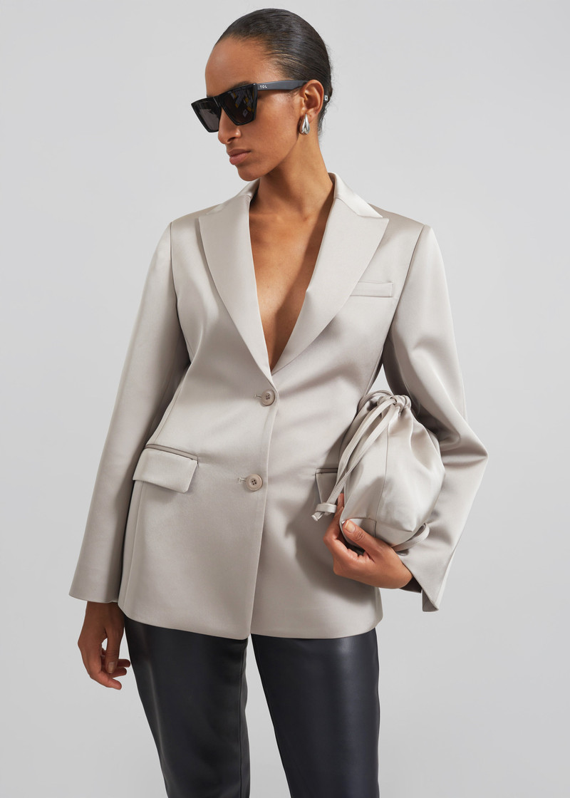 Colette Hourglass Satin Blazer - Light Taupe 7