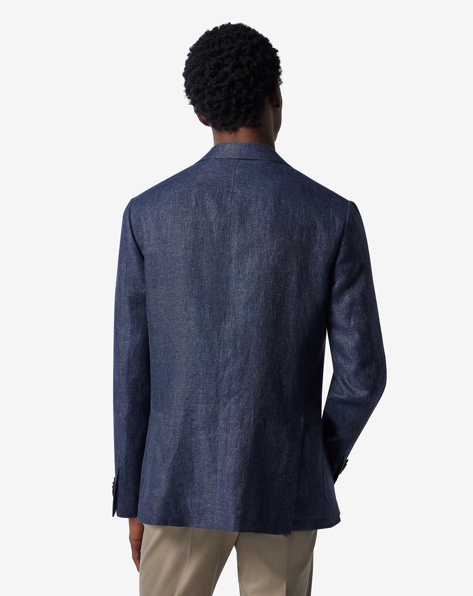 Denim blue linen and lyocell jacket - 3