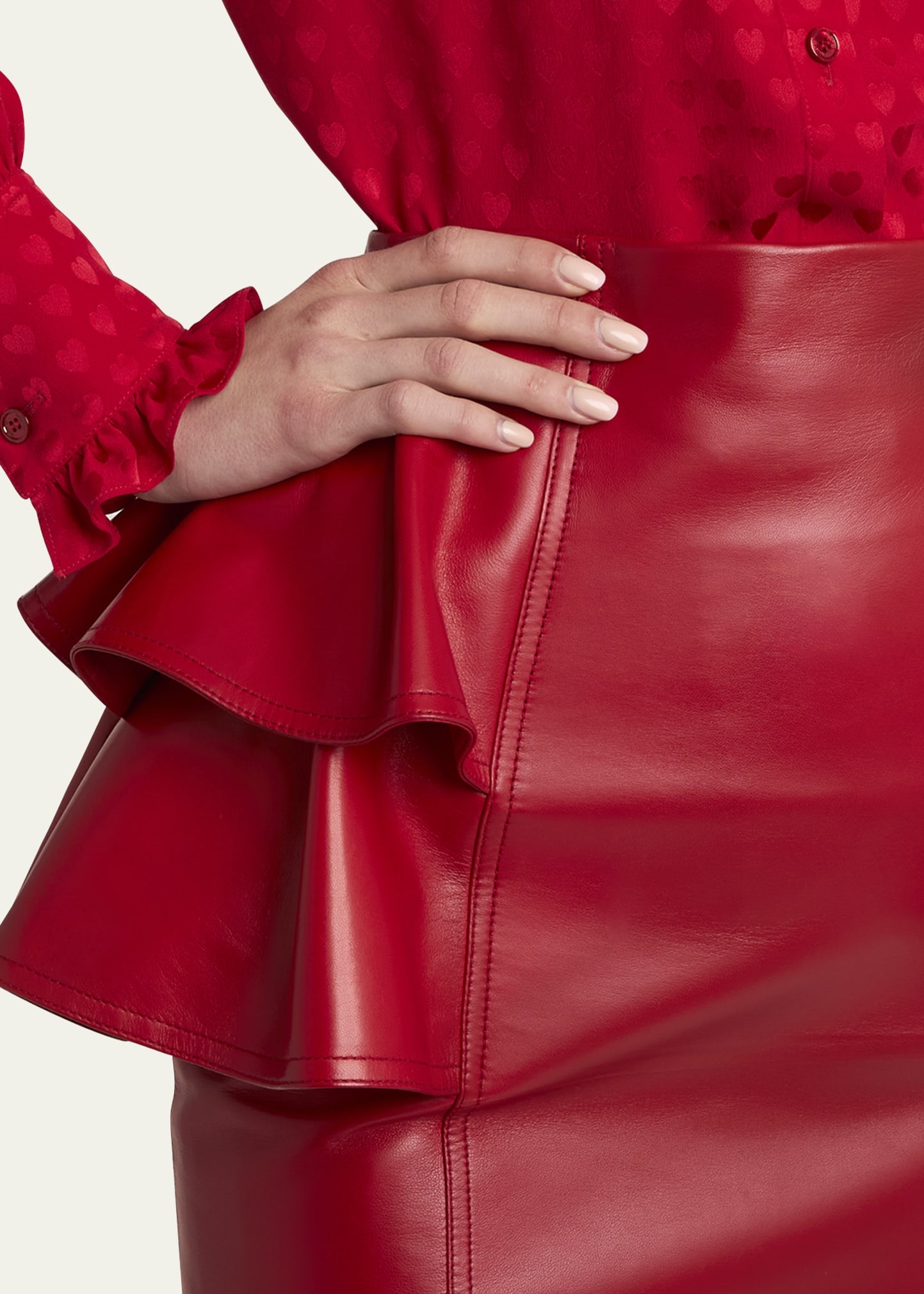 Ruffle Nappa Leather Pencil Skirt - 4