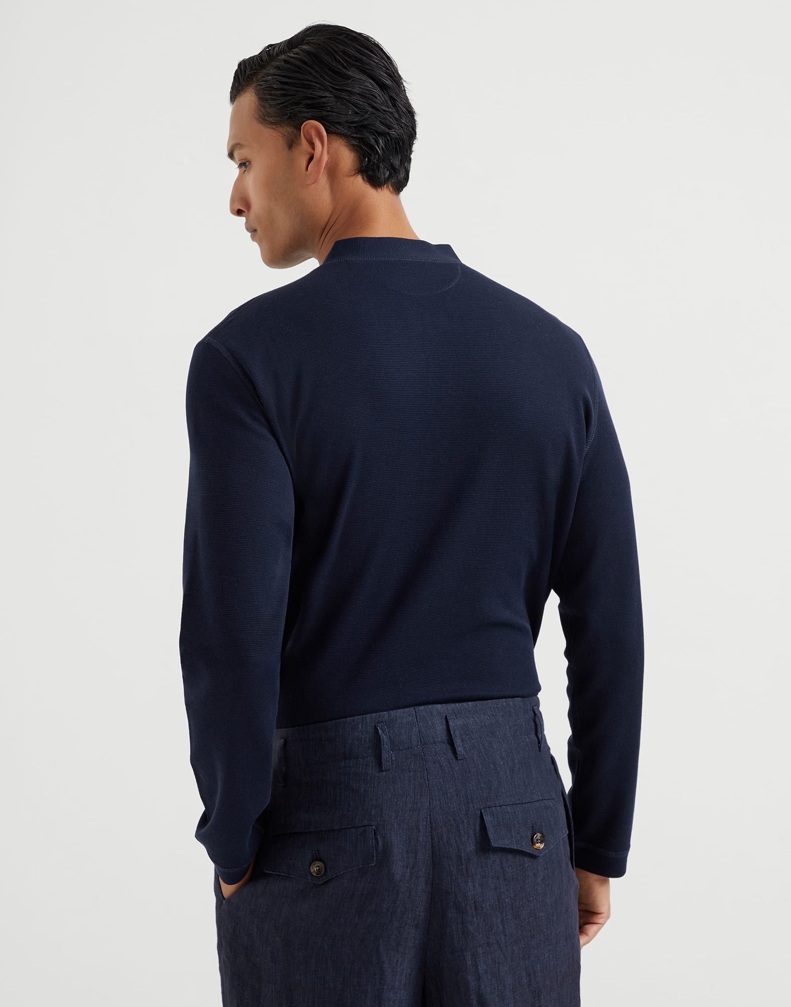 Cotton waffle jersey long sleeve T-shirt with Henley collar - 2
