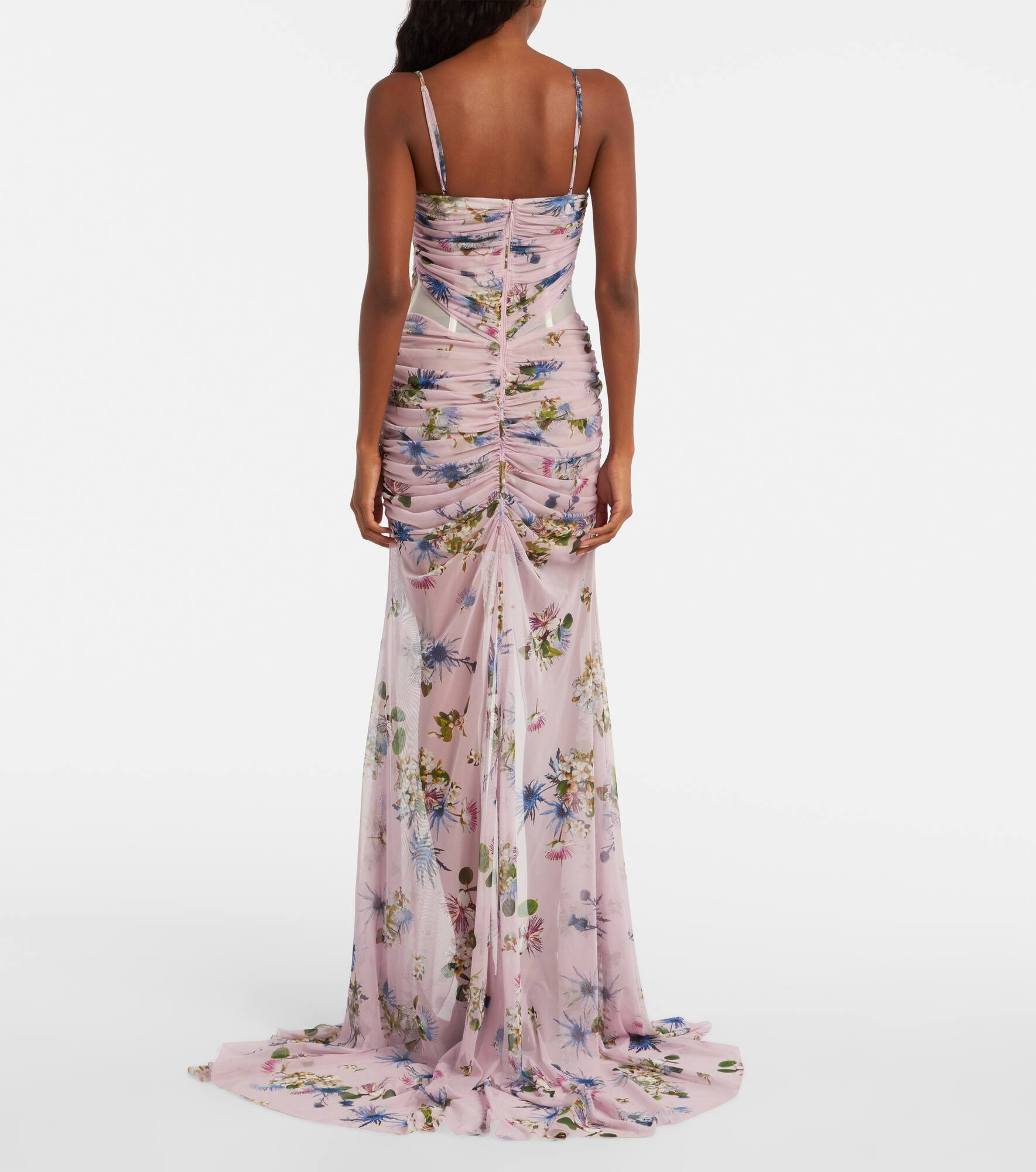Floral ruched sheer gown - 3
