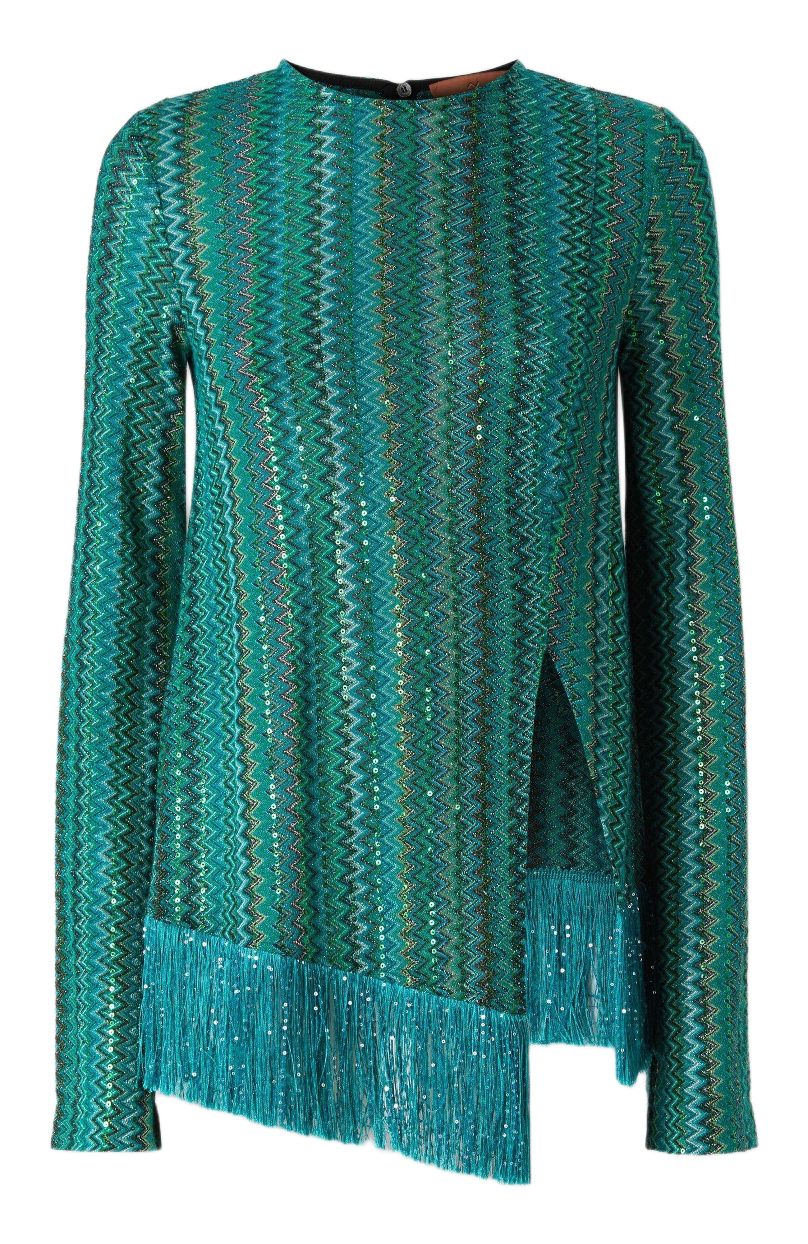 Missoni Zig Zag Sweater With Sequins And Asymmetrical Hem With Fringes in Multicoloured at Nordstrom - 6