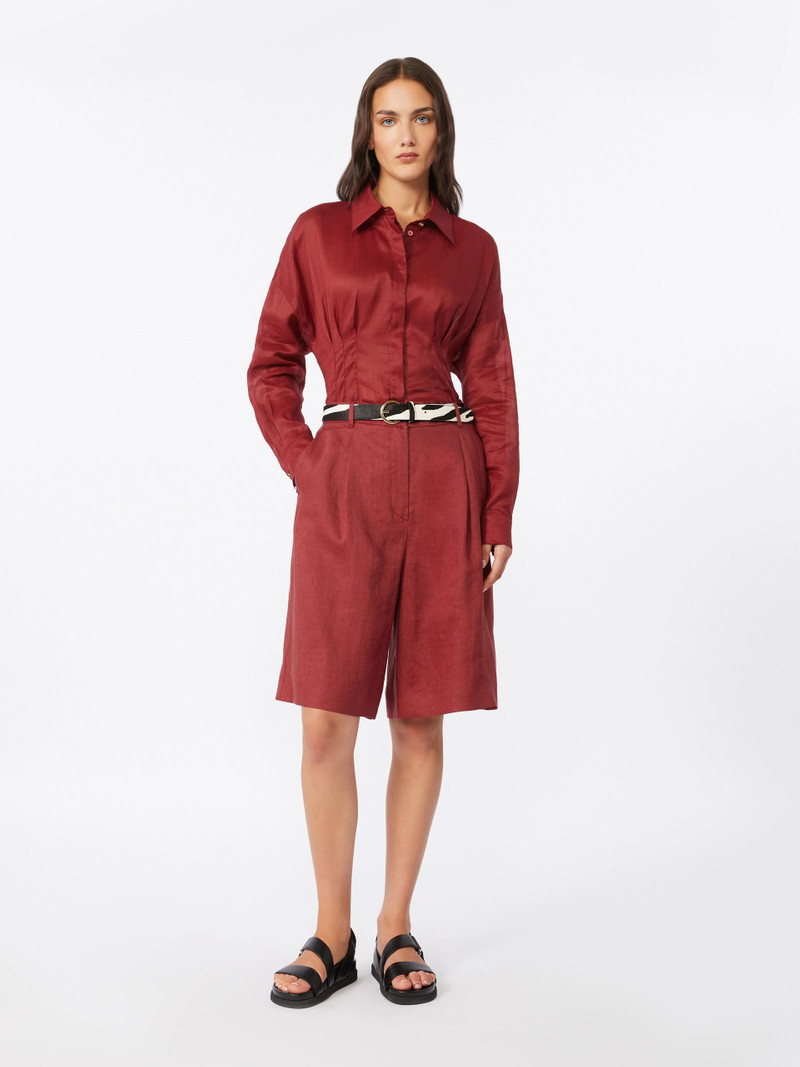 Max Mara CARAVAN Long linen canvas Bermuda shorts - BRICK RED outlook
