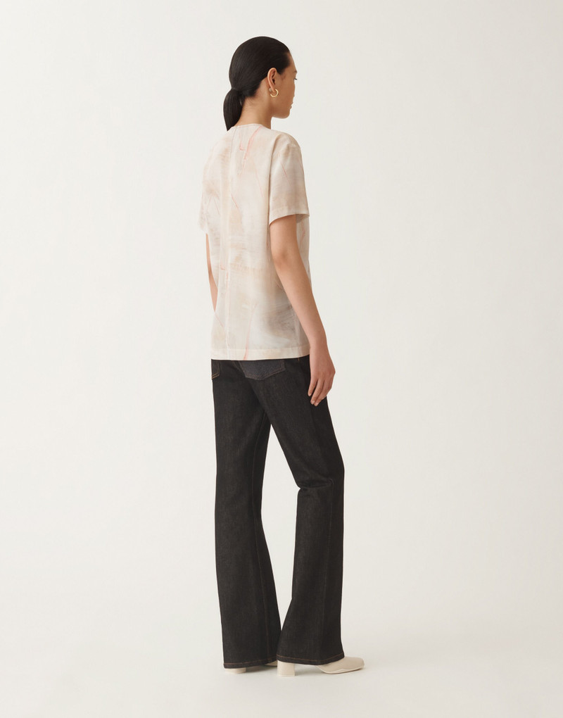 Printed crepe de chine top, butter 4