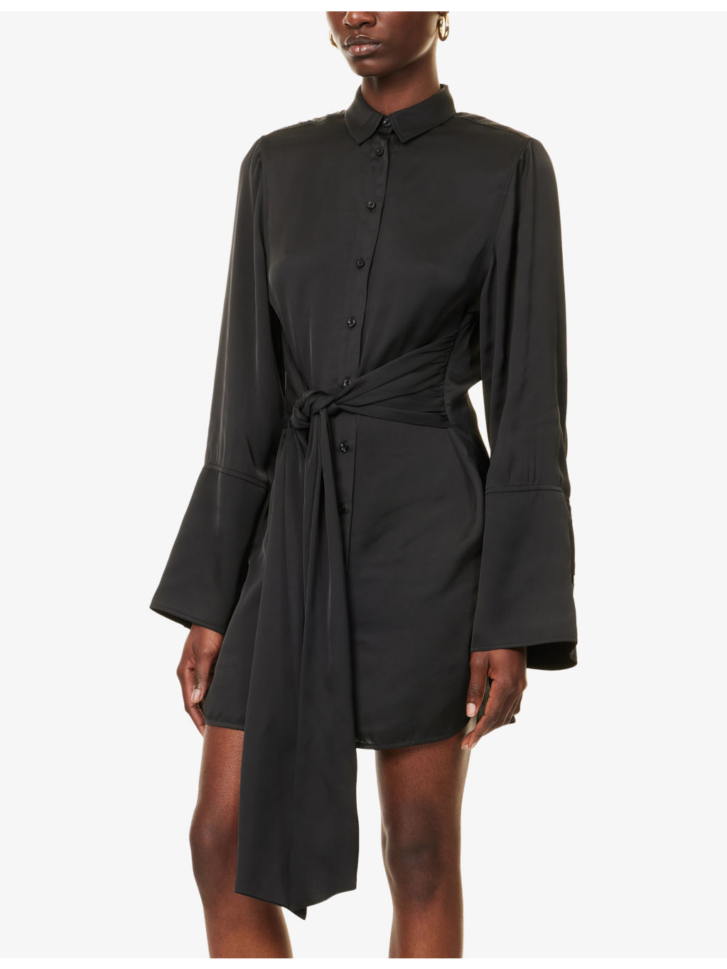 Tie-Shirt Long-Sleeves Woven Mini Dress - 3